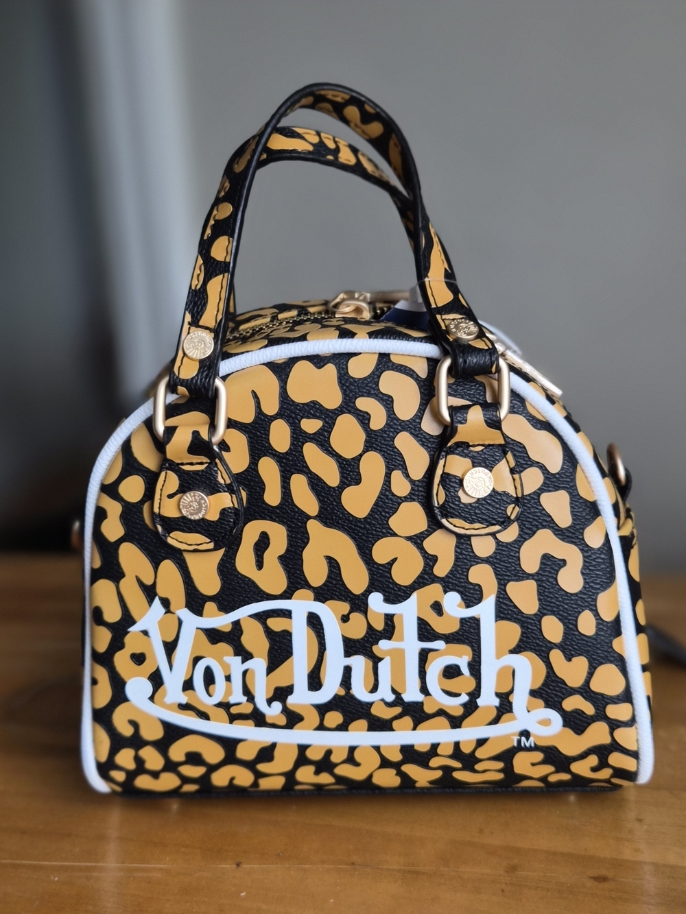 NWT Von Dutch Orange Cheetah Mini Bowling Bag - Vegan Leather Crossbody